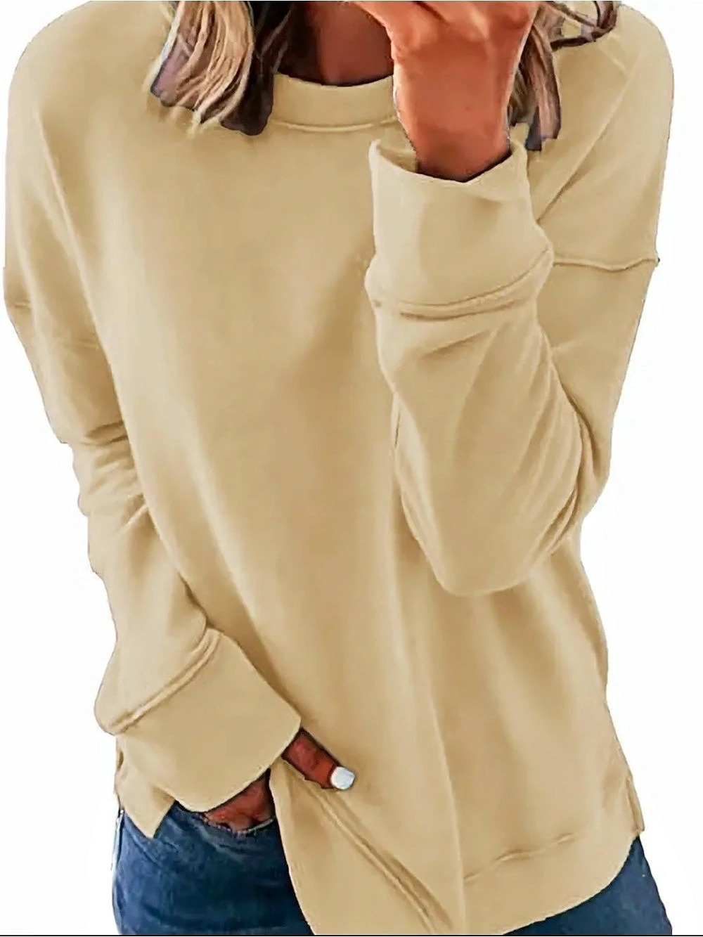 DIGIPRINT Cream Crewneck Long Sleeve Size Small New